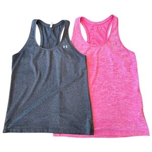 Under Armour Set Of 2 Gray Pink Racerback Performance Tank Tops M